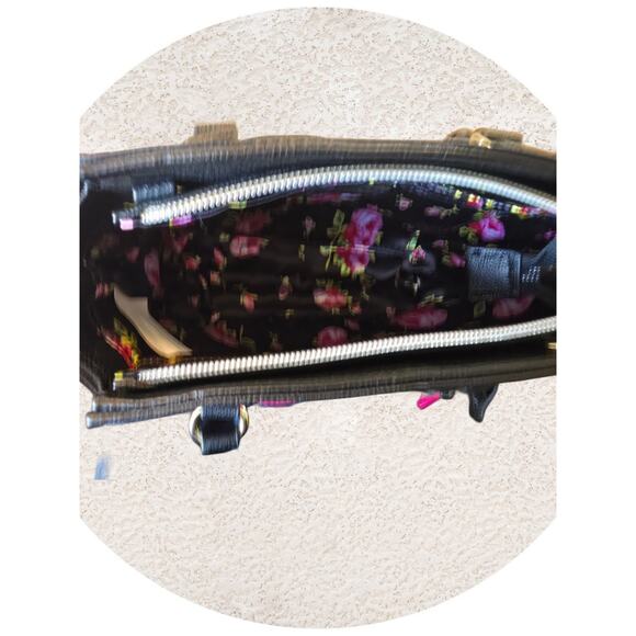 Betsey Johnson Hot Pink & Black Striped Sequin Small Satchel - Picture 6 of 12